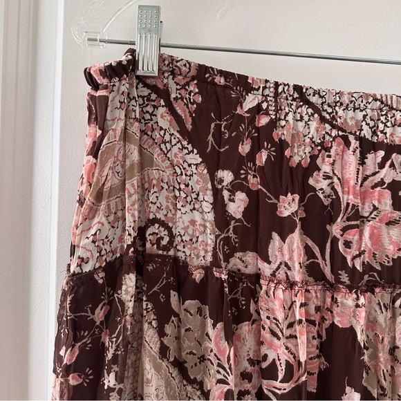 Y2K‎ Emma James Brown Paisley Floral Pleated Tiered Midi Skirt Women’s Size 14 - Picture 3 of 15
